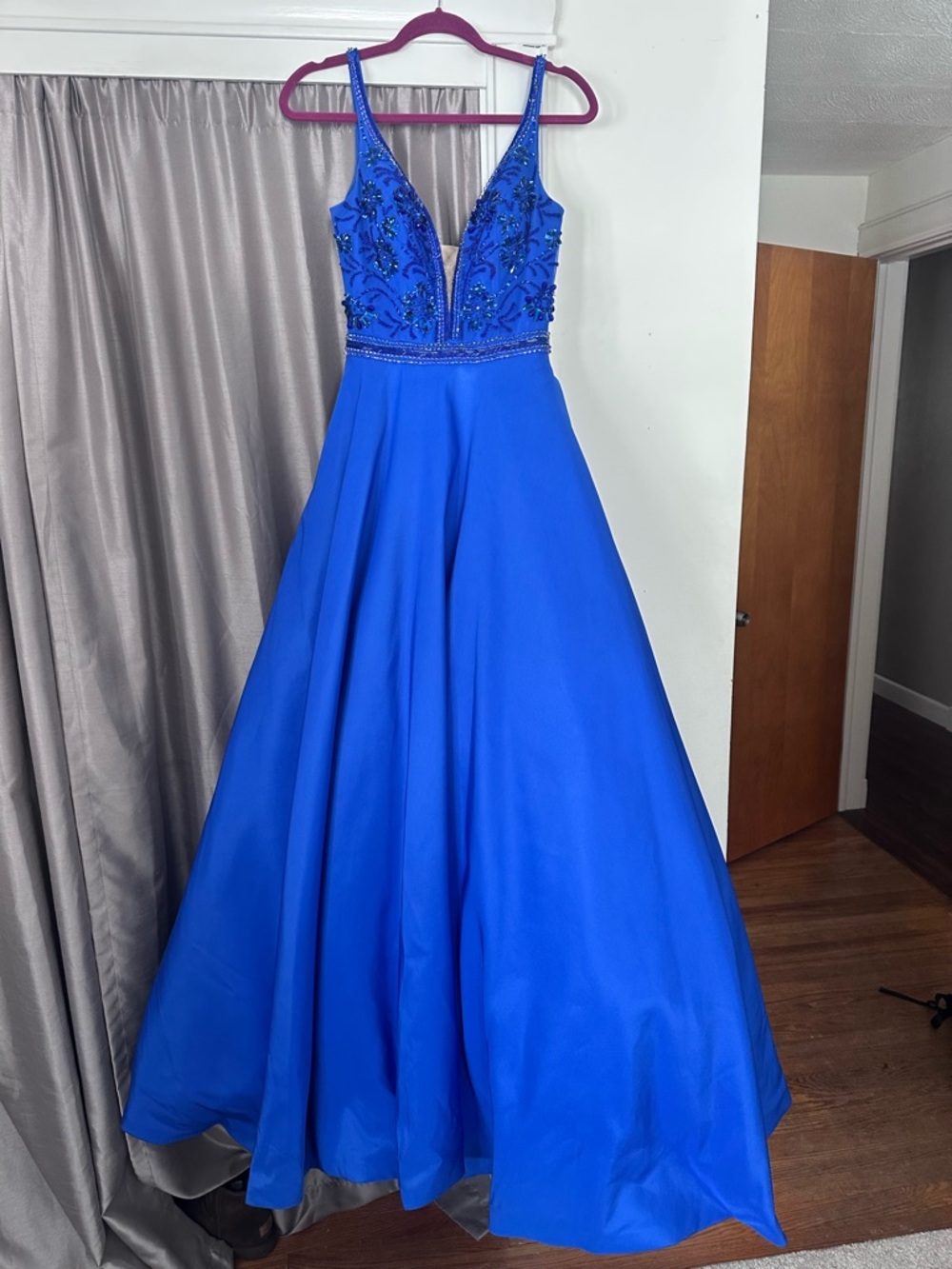 Sherri Hill Royal Blue Beaded V-Neck Prom Dress